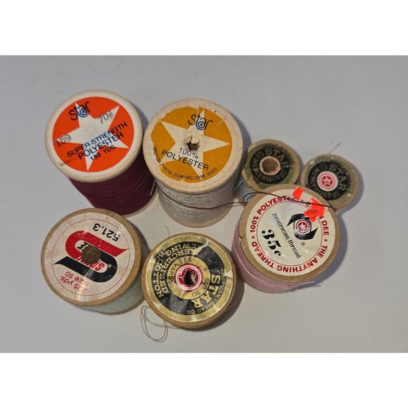 Vintage Wood Thread Spool Lot of 56 with 2 Plastic Cases Cotton Polyester - Picture 8 of 16